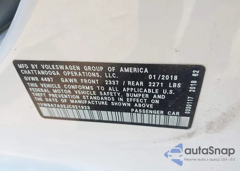 2018 Volkswagen Passat 2.0T Se from USA, damaged, VIN 1VWBA7A32JC021923